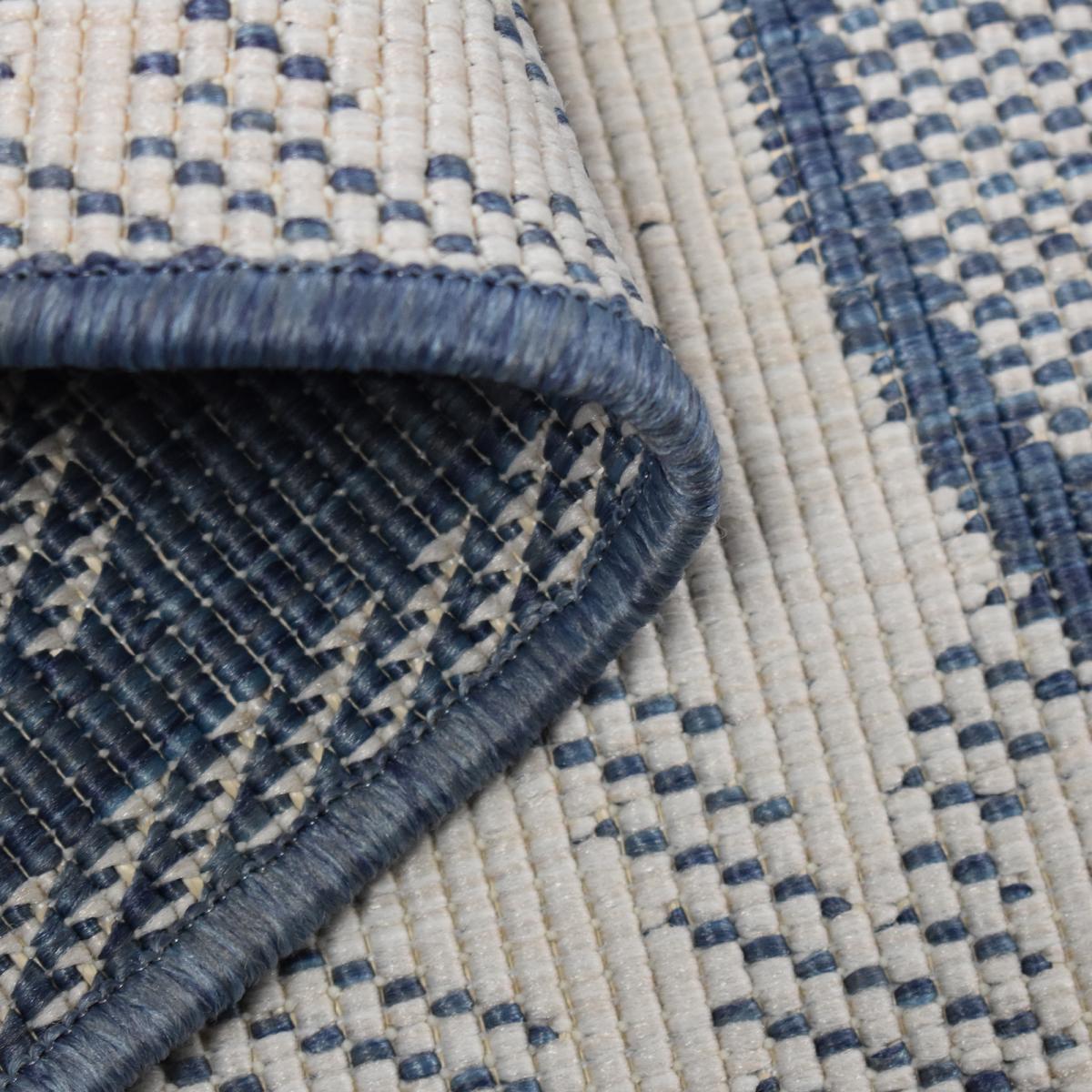Tapis extérieur, kilim reversible LYN2 L REVERSIBLE bleu, beige, UN AMOUR DE TAPIS