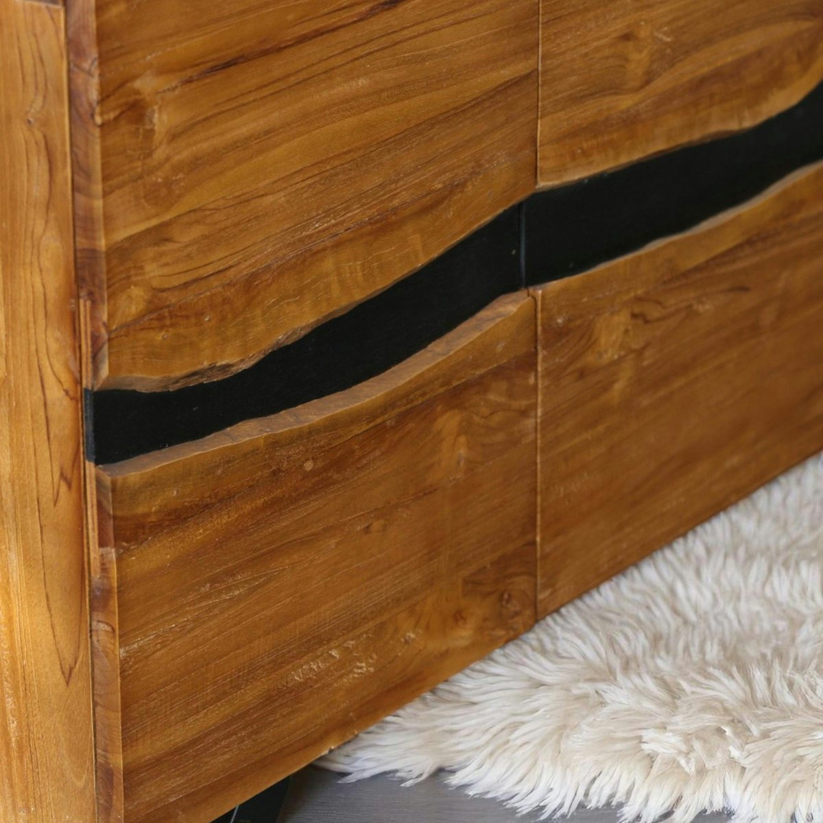 Buffet moderne bois recyclé teck laque noire 200 cm BARBADE bois naturel, PIER IMPORT