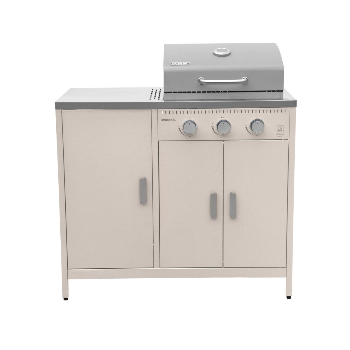 Cuisine d'extérieure 3 modules avec barbecue gaz 3 brûleurs sur pieds, thermomètre NAXOS BARBECUE GAZ + 2 MODULES noir, SWEEEK