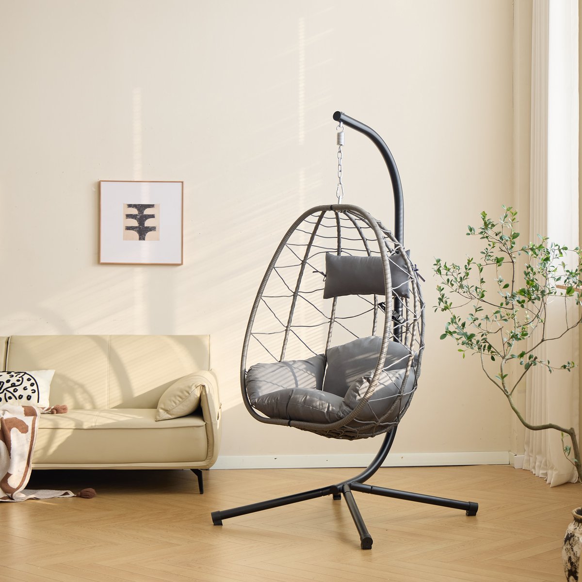 Fauteuil suspendu, rotin et métal, VENICE noir, NORDLYS