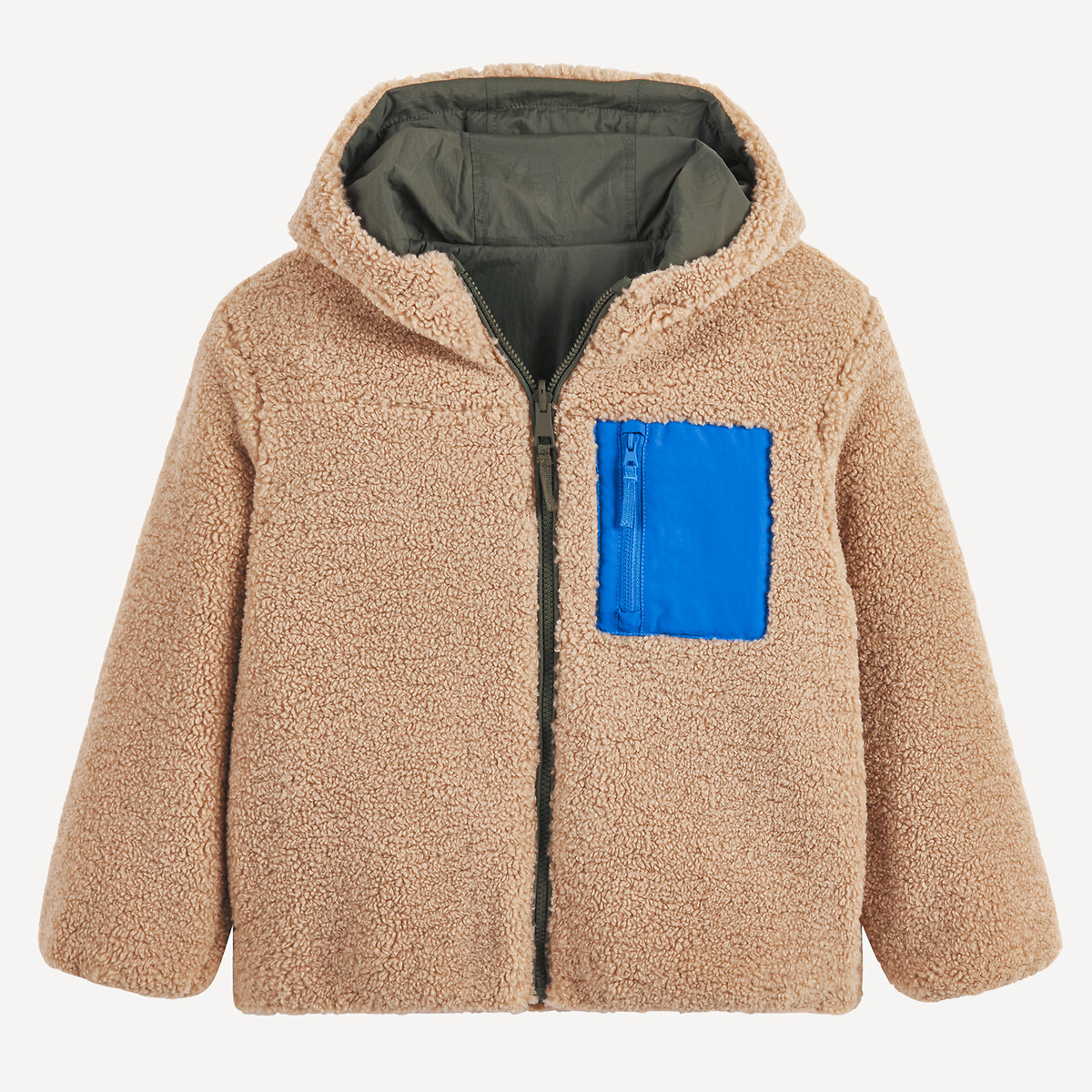 Casaco sherpa reversível de meia estação bege/verde-caqui, LA REDOUTE COLLECTIONS