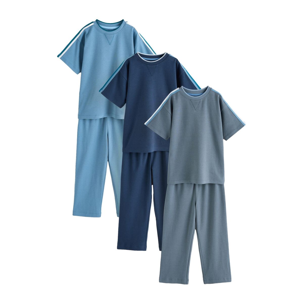 Pyjama à manches courtes et jogging, lot de 3 gris/bleu/noir, NEXT
