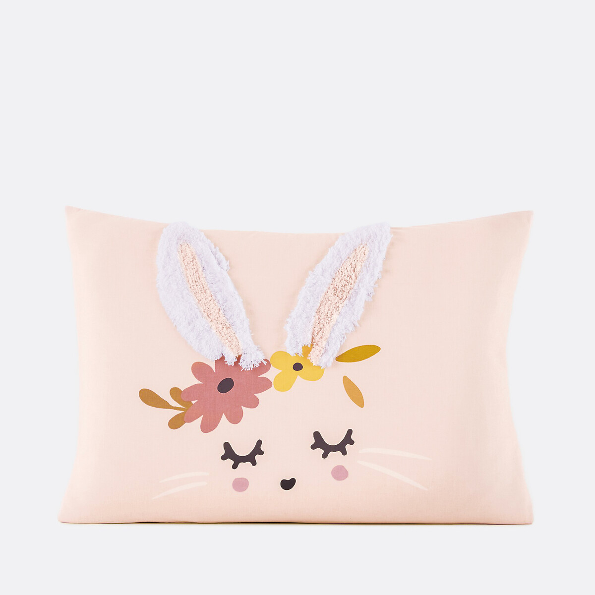 Taie d'oreiller coton biologique, Lapin fleuri imprimé rose, LA REDOUTE INTERIEURS