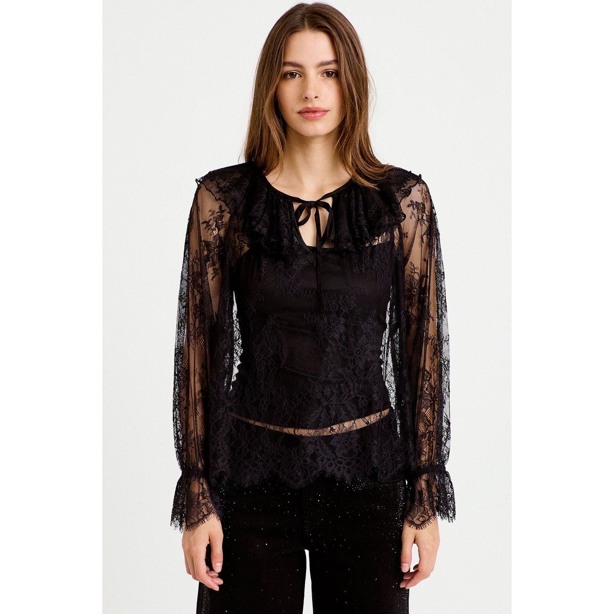 Blouse manches longues en dentelle noir, CACHE CACHE