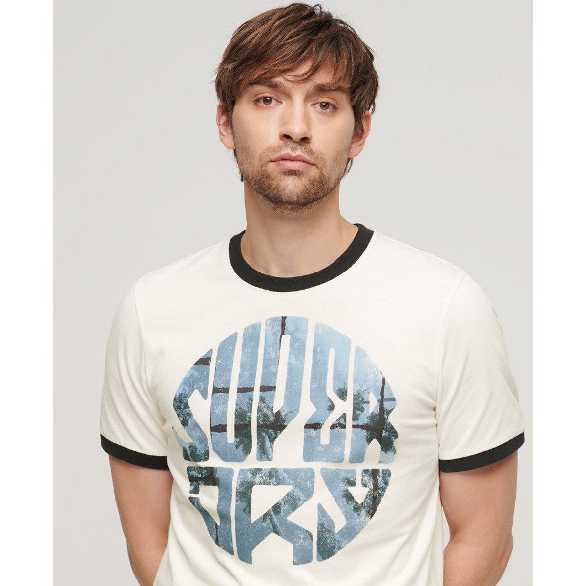 T-shirt à logo photographique blanc hivernal, SUPERDRY