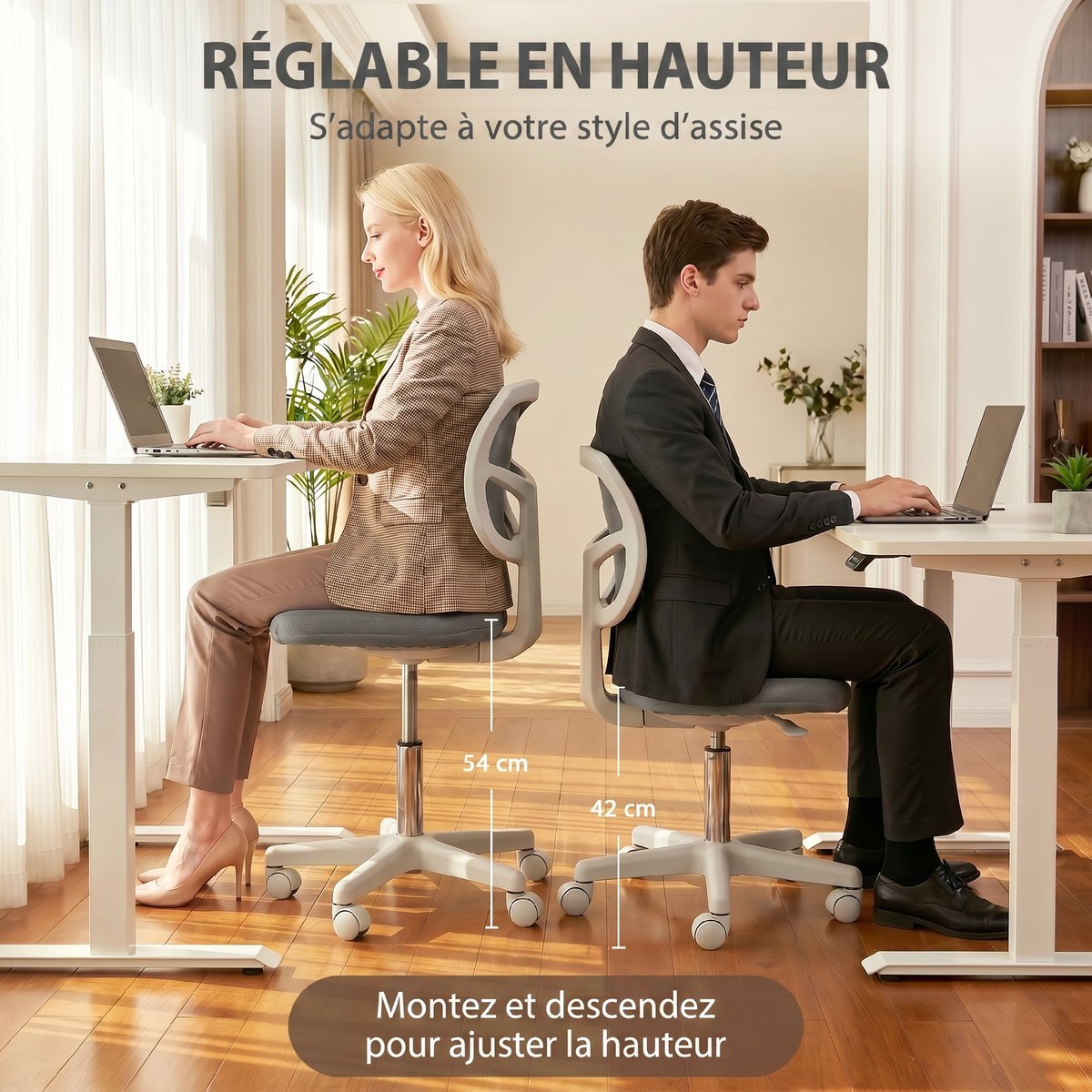 Chaise de bureau Tissu en maille Gris gris, HOMCOM