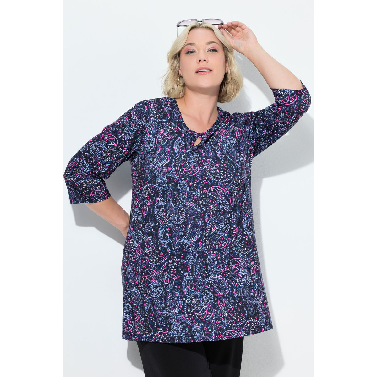 T-shirt à manches 3/4 et col rond noir, ULLA POPKEN