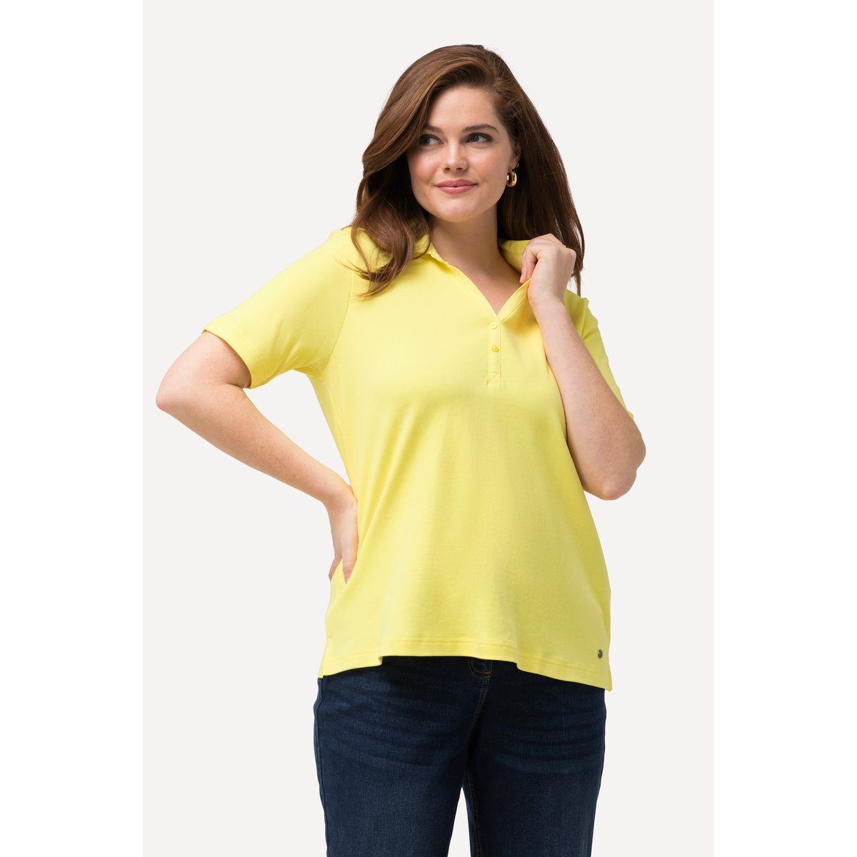 Polo en maille piquée avec patte jaune citron, ULLA POPKEN