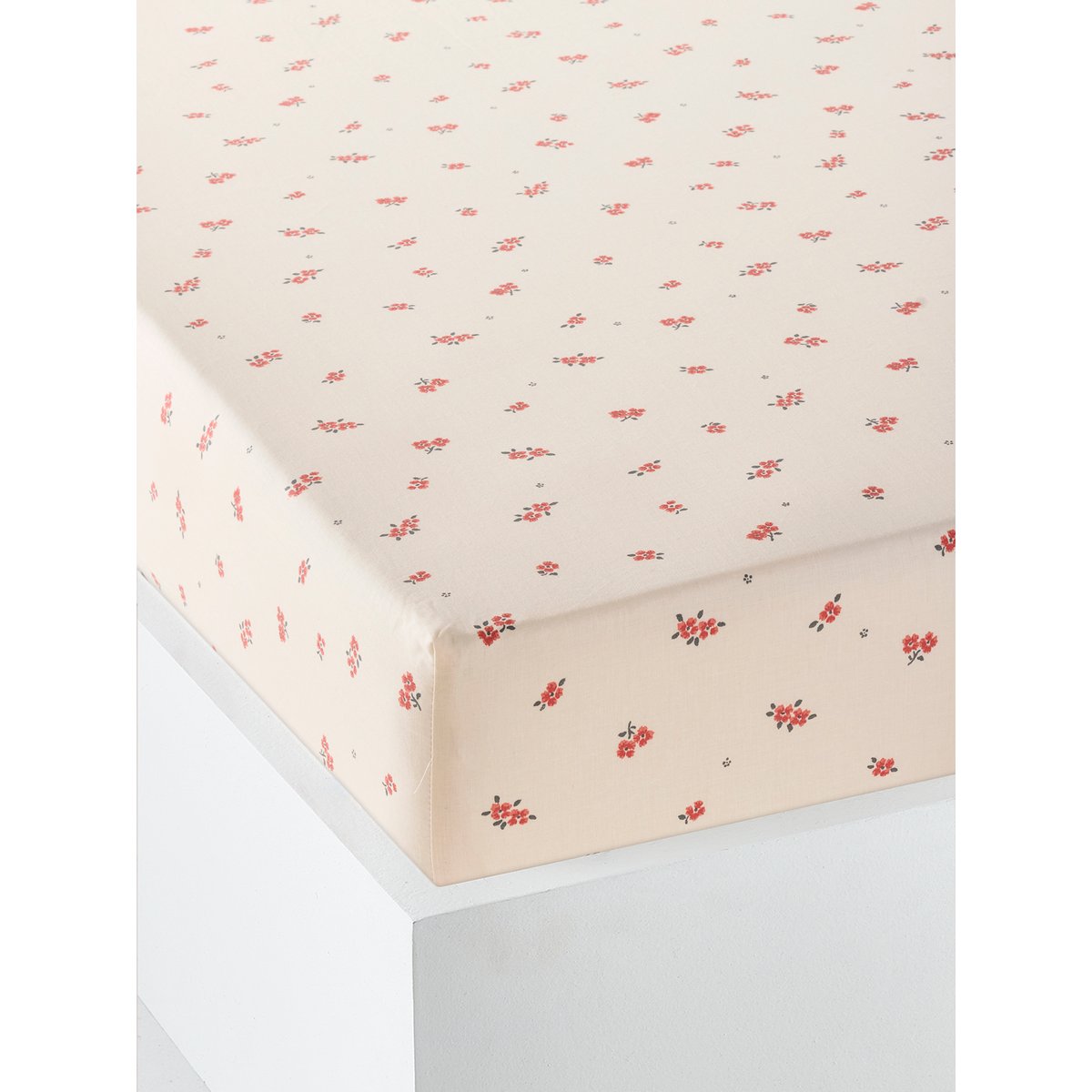 Drap housse GIPSY, avec coton recyclé beige imprimé, VERTBAUDET