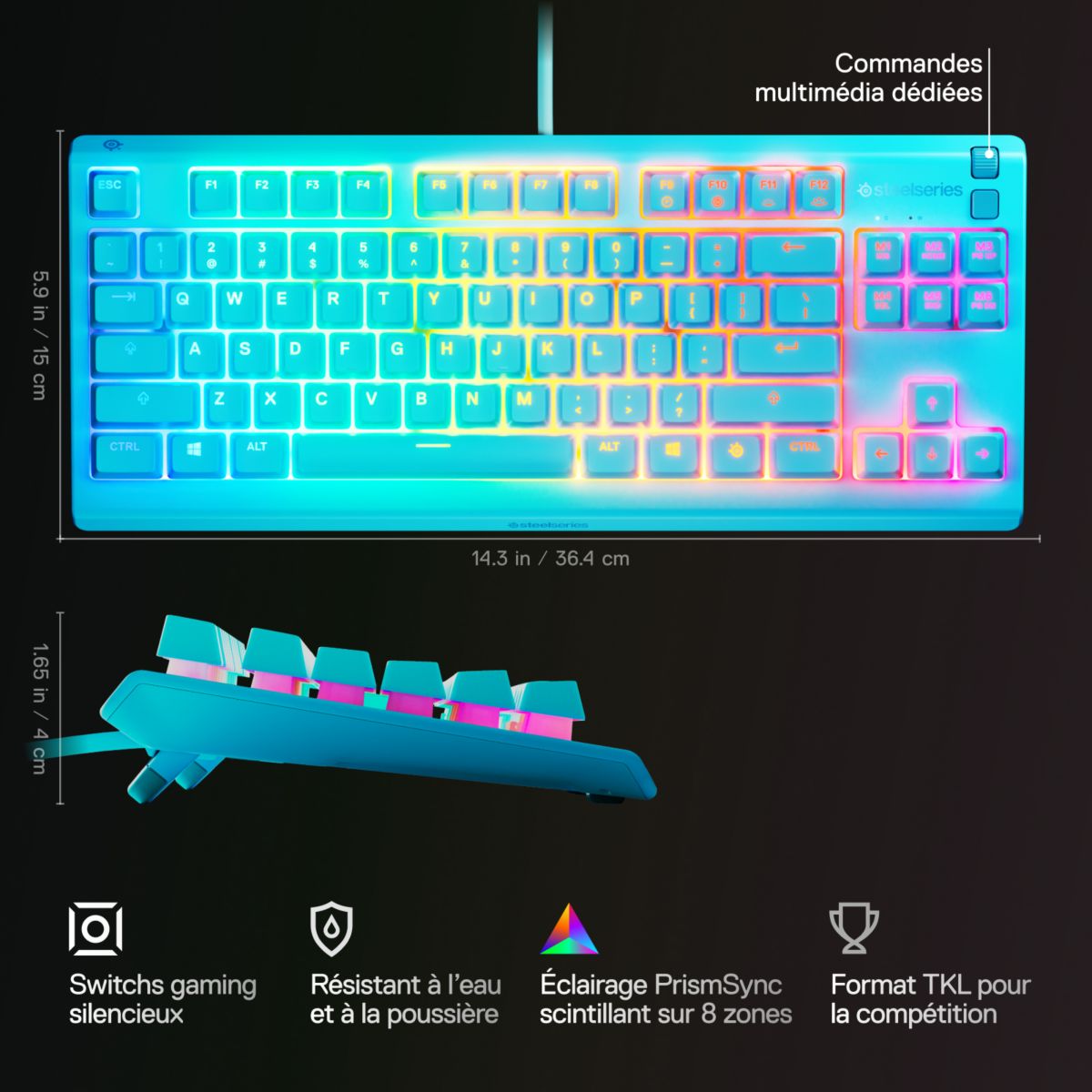 Clavier gamer Apex 3 TKL Aqua - FR couleur unique, STEELSERIES