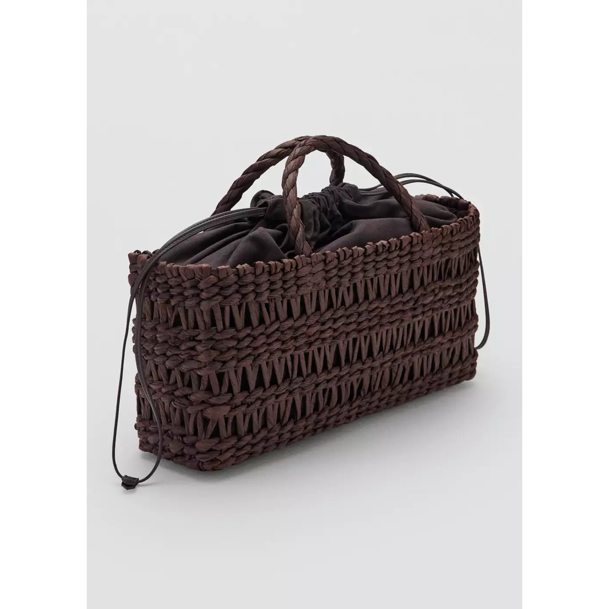 Sac moyen tote en fibres naturelles chocolat, MANGO