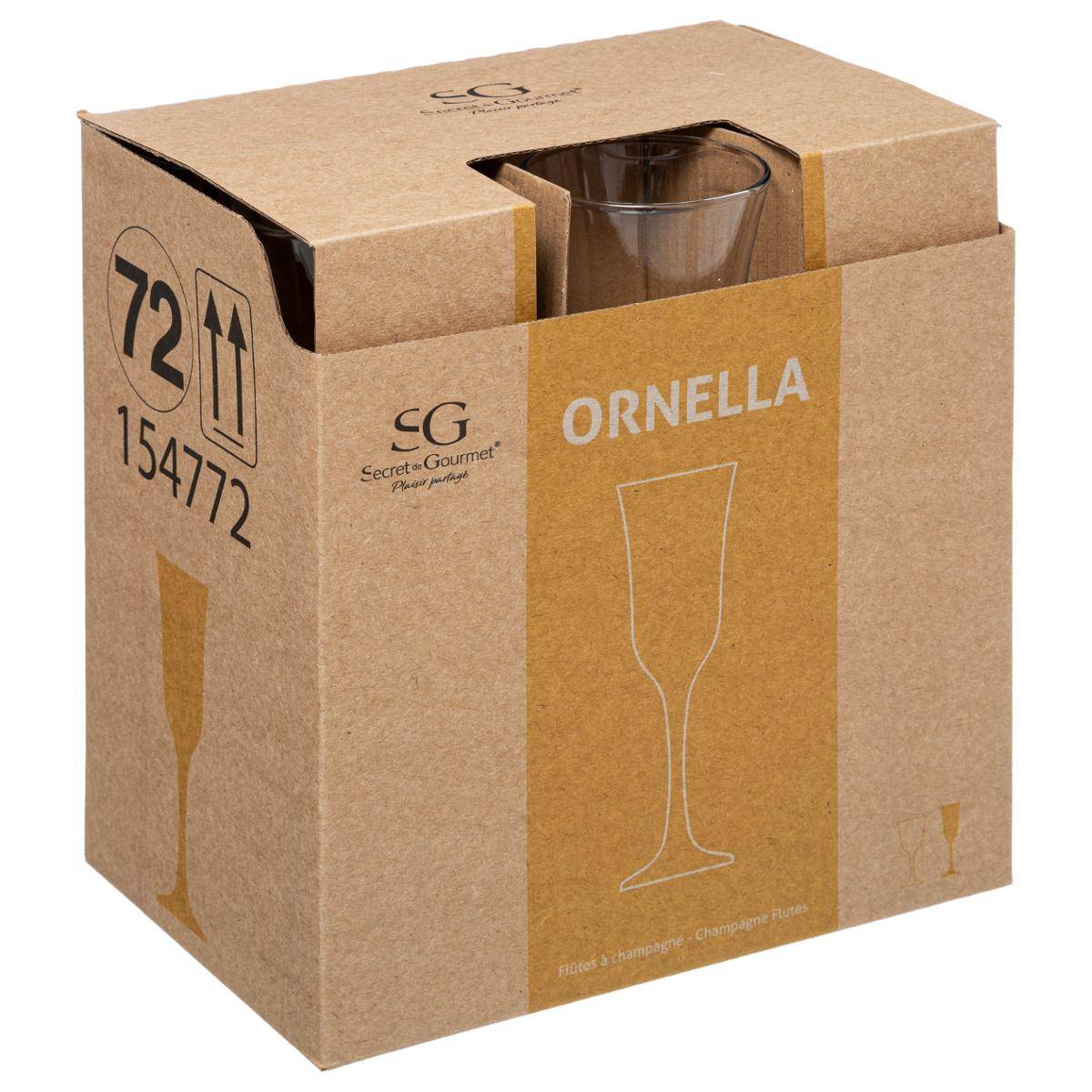 Lot de 6 flûtes à champagne en verre 19 cl ORNELLA transparent, SECRET DE GOURMET