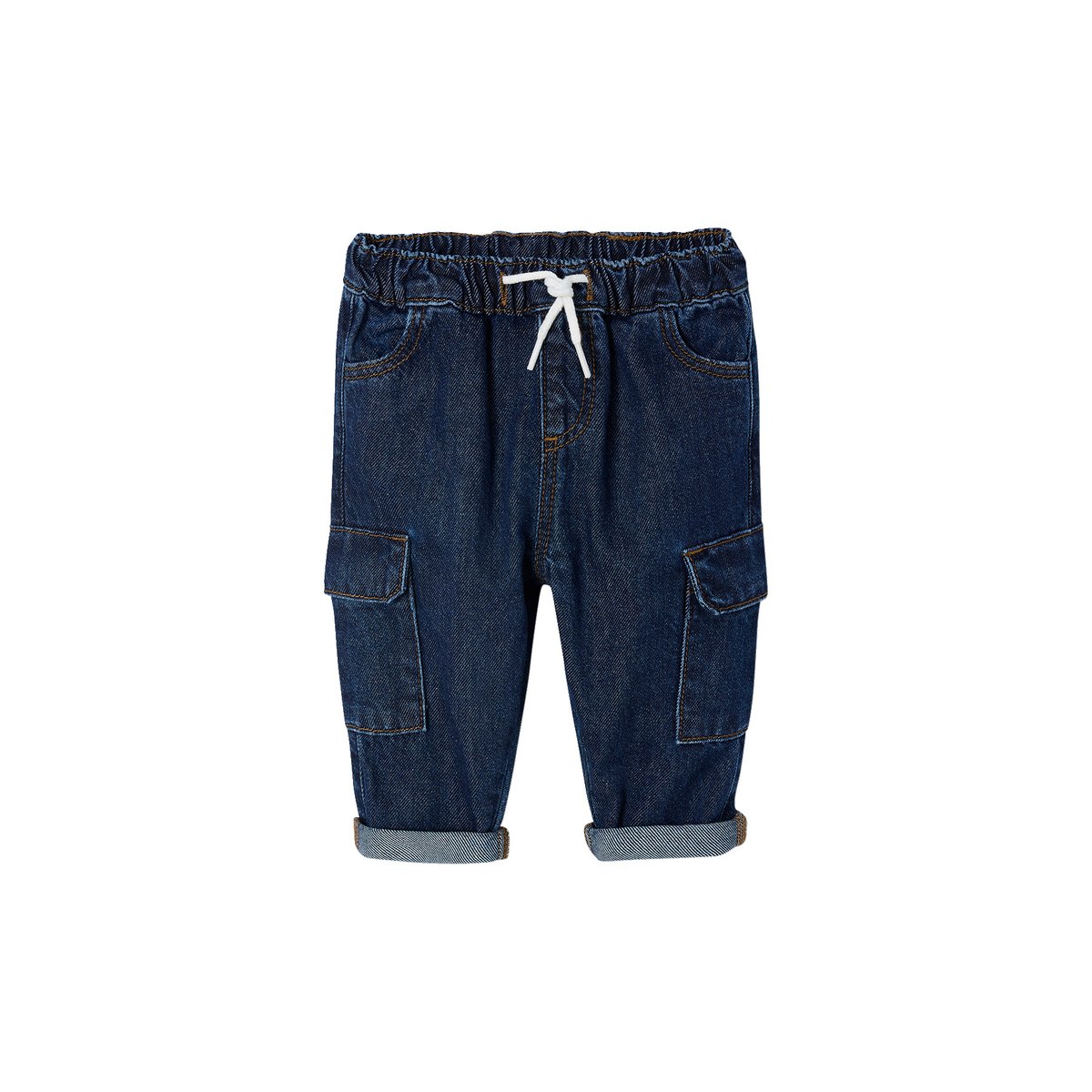 Pantalon battle bébé en denim denim brut, VERTBAUDET