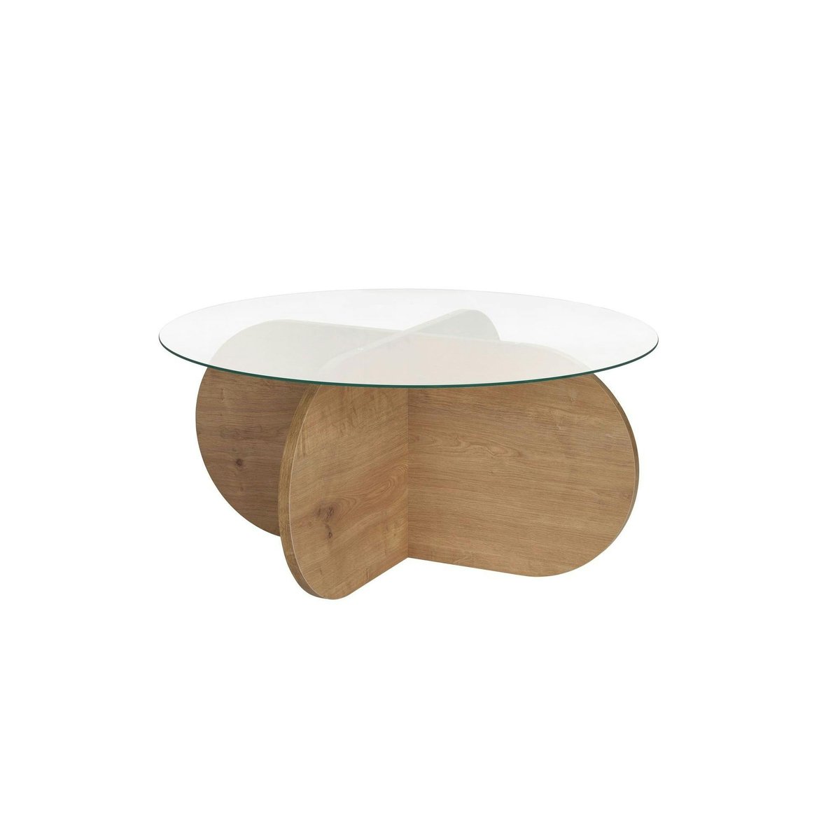 Table basse ronde - pied croix plateau verre SALTA chêne, PIER IMPORT