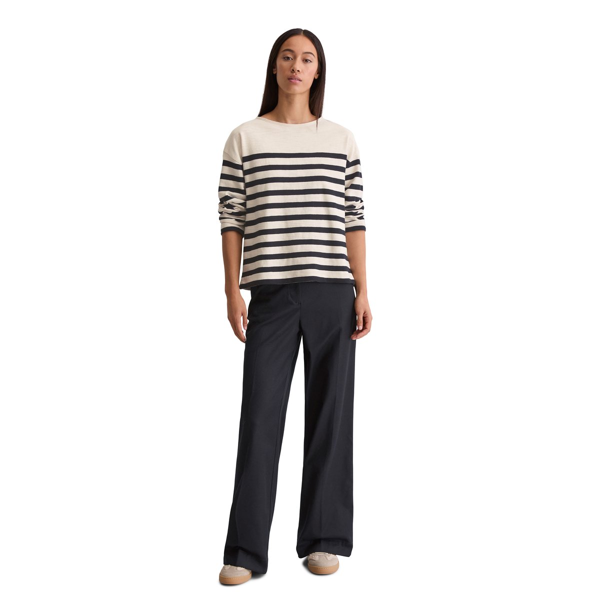 T-shirt long rayé relaxed en jersey heavy slub teint en fil bleu foncé, MARC O'POLO