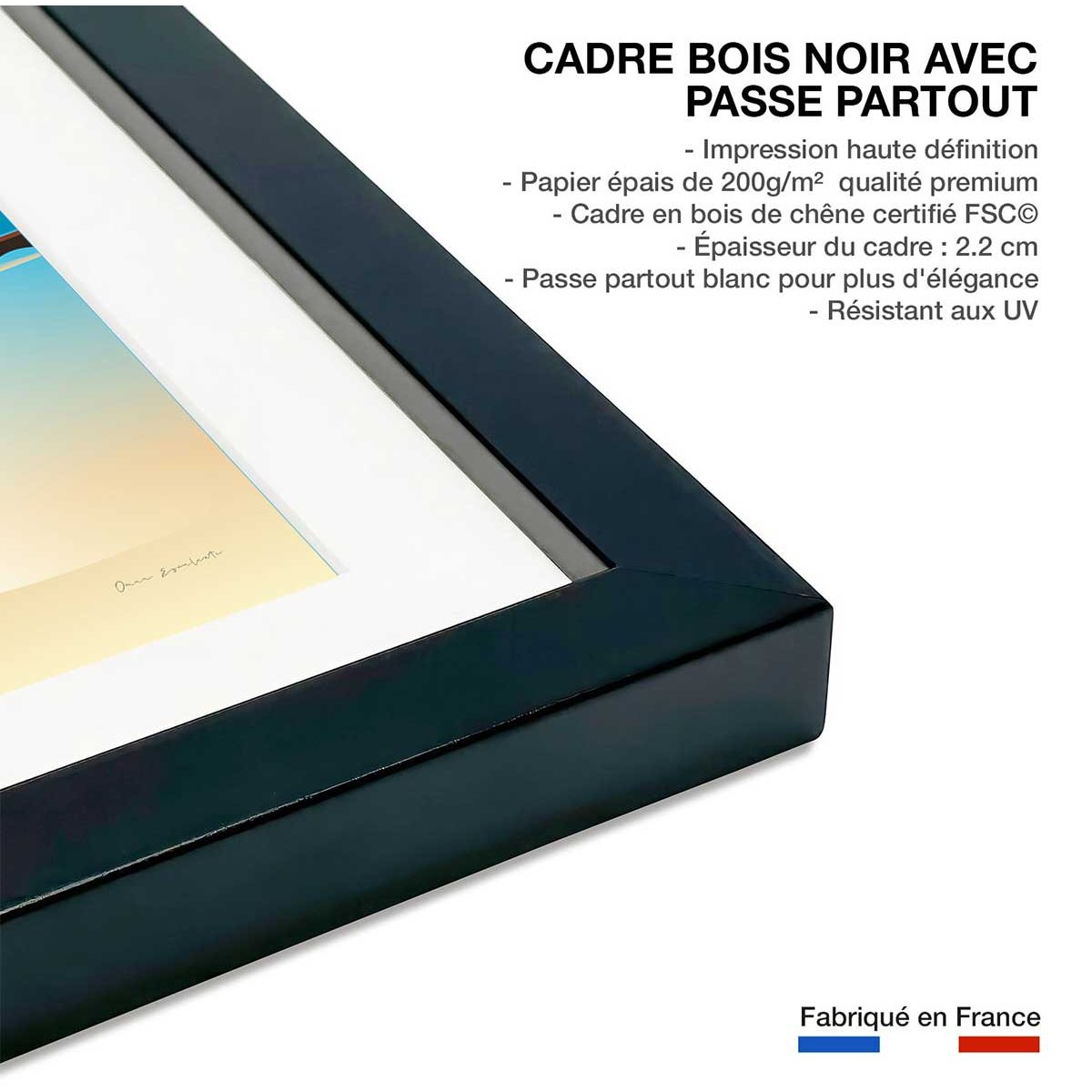 Affiche ville voyage à Paris affiche + cadre en bois - noir, HEXOA