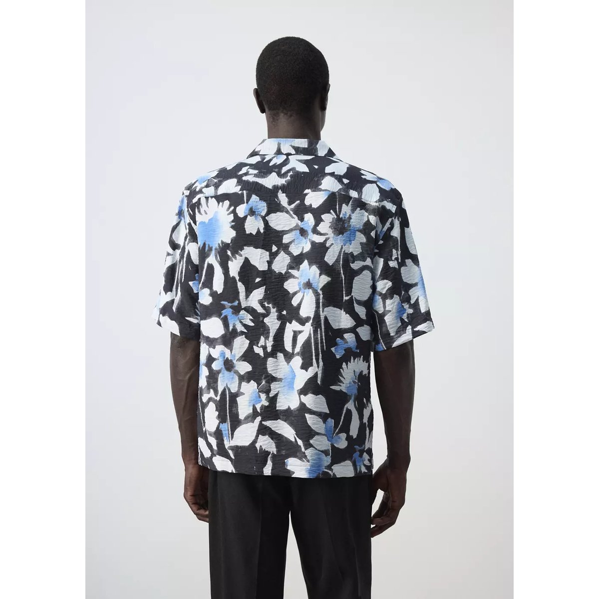 Chemise imprimée col bowling noir, MANGO MAN