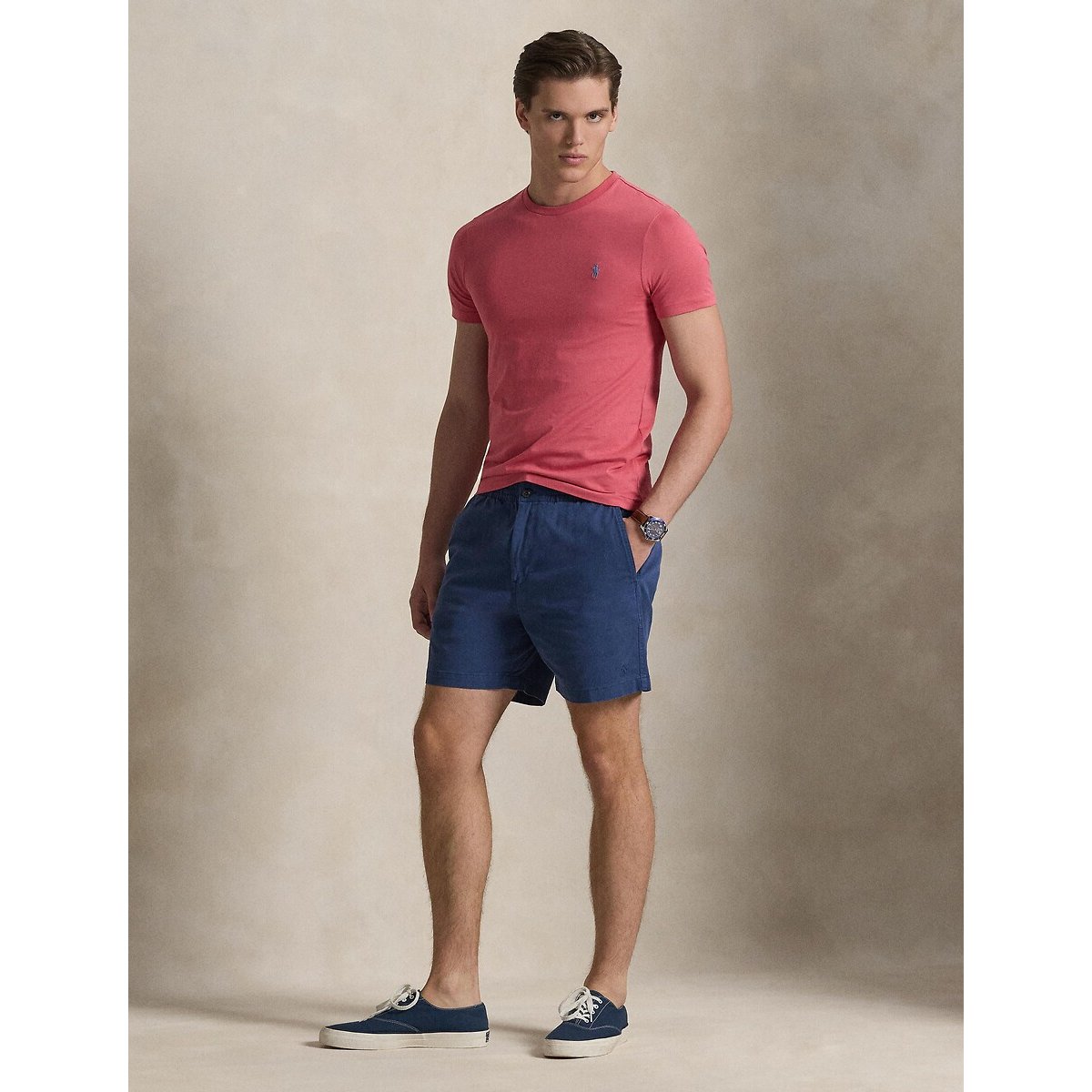 T-shirt col rond en jersey coupe ajustée rouge clair, POLO RALPH LAUREN