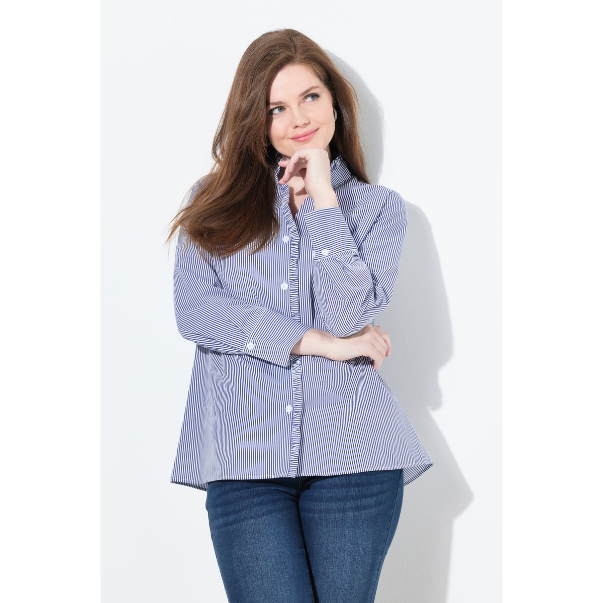 Chemisier rayé avec ruchés violet, ULLA POPKEN