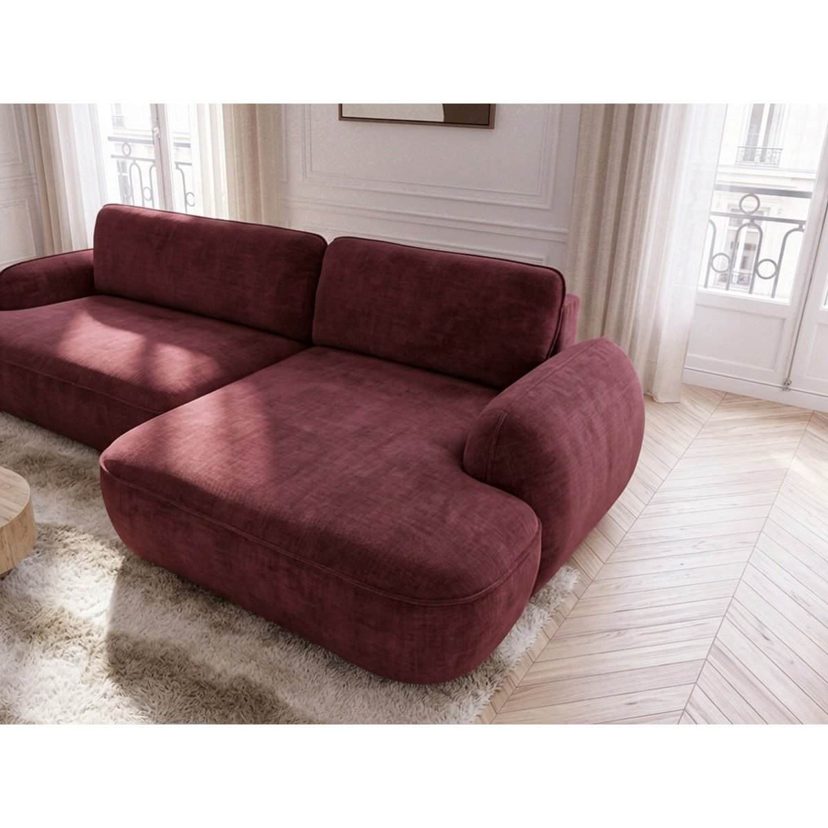 Canapé d'angle convertible 3 places en tissu lisse, CELESTE rouge, BOBOCHIC