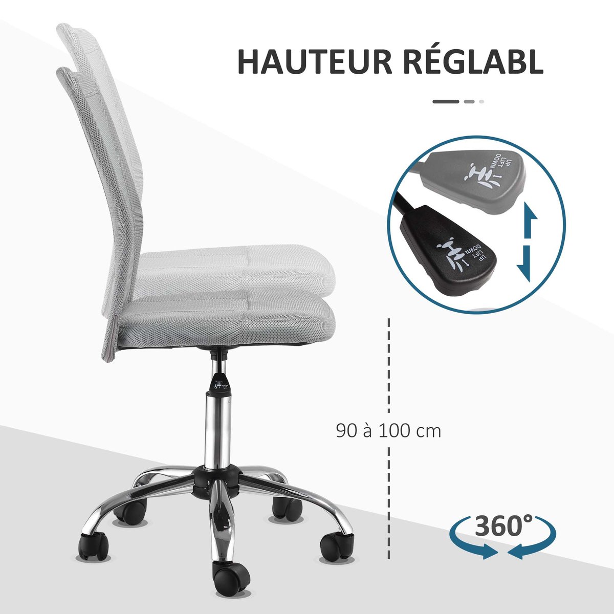 chaise de bureau Polyester Gris gris, HOMCOM