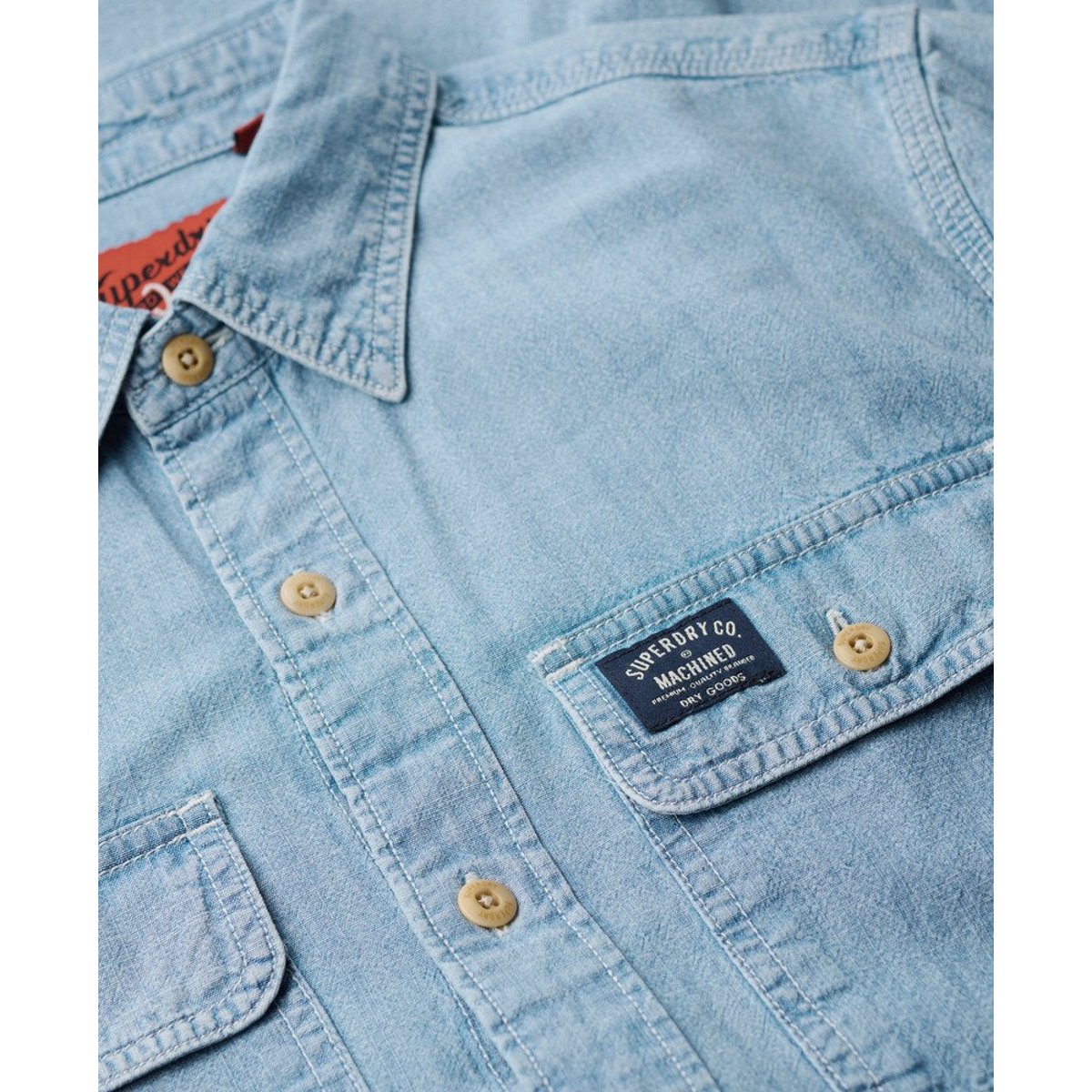 Chemise à manches longues en coton Workwear bleu clair, SUPERDRY
