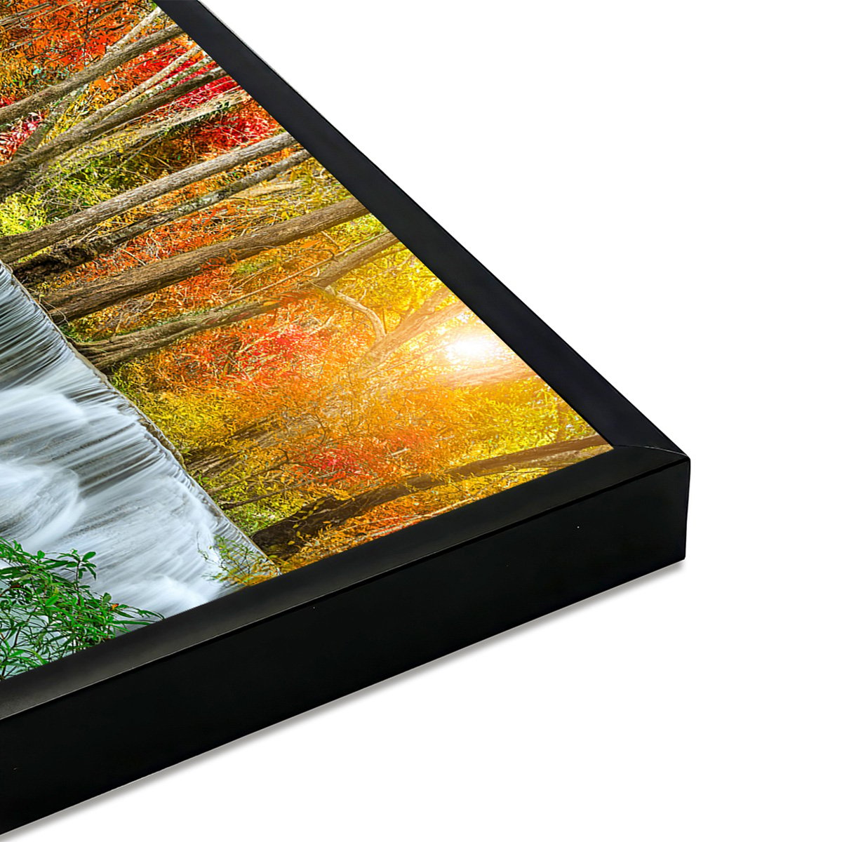 Affiche encadrée – Cascade en forêt automnale affiche + cadre en métal - noir, HEXOA