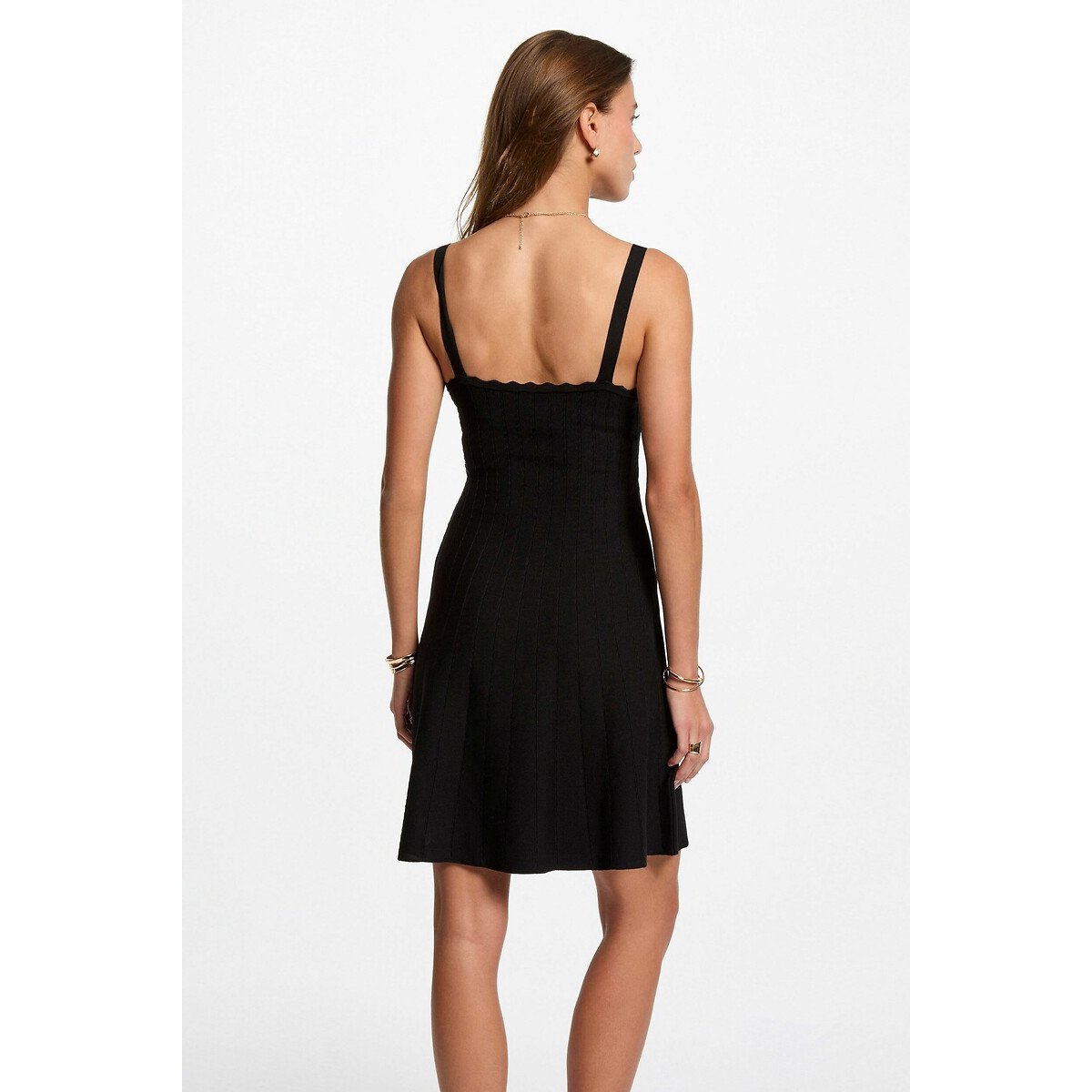 Robe tricot courte trapèze noir, MORGAN