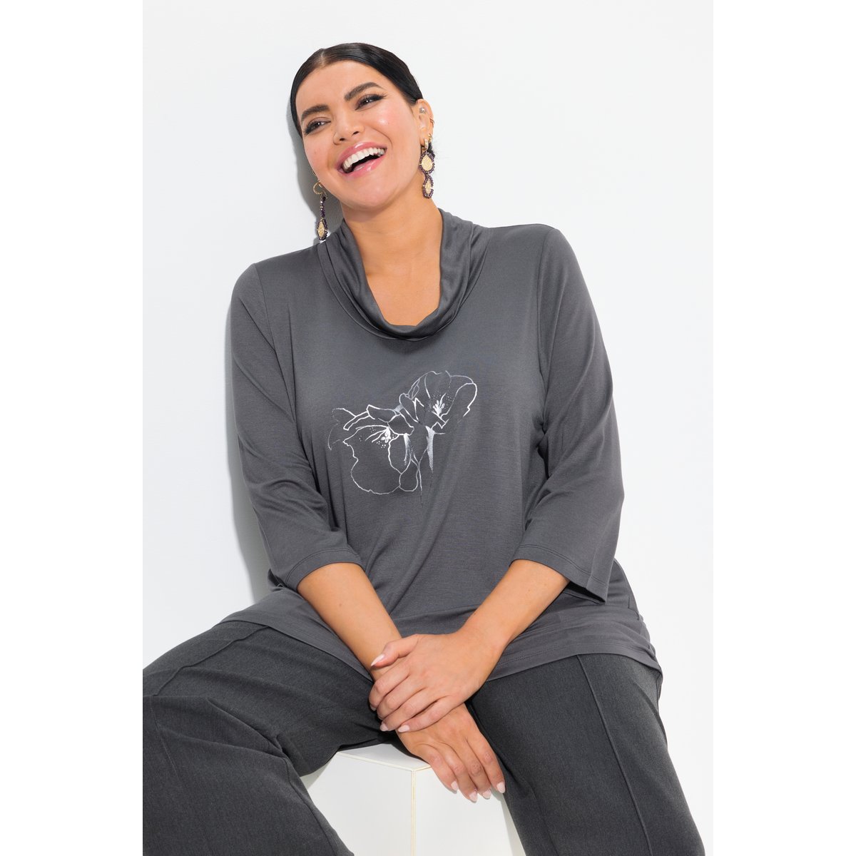 T-shirt avec imprimé métallique asphalte, ULLA POPKEN