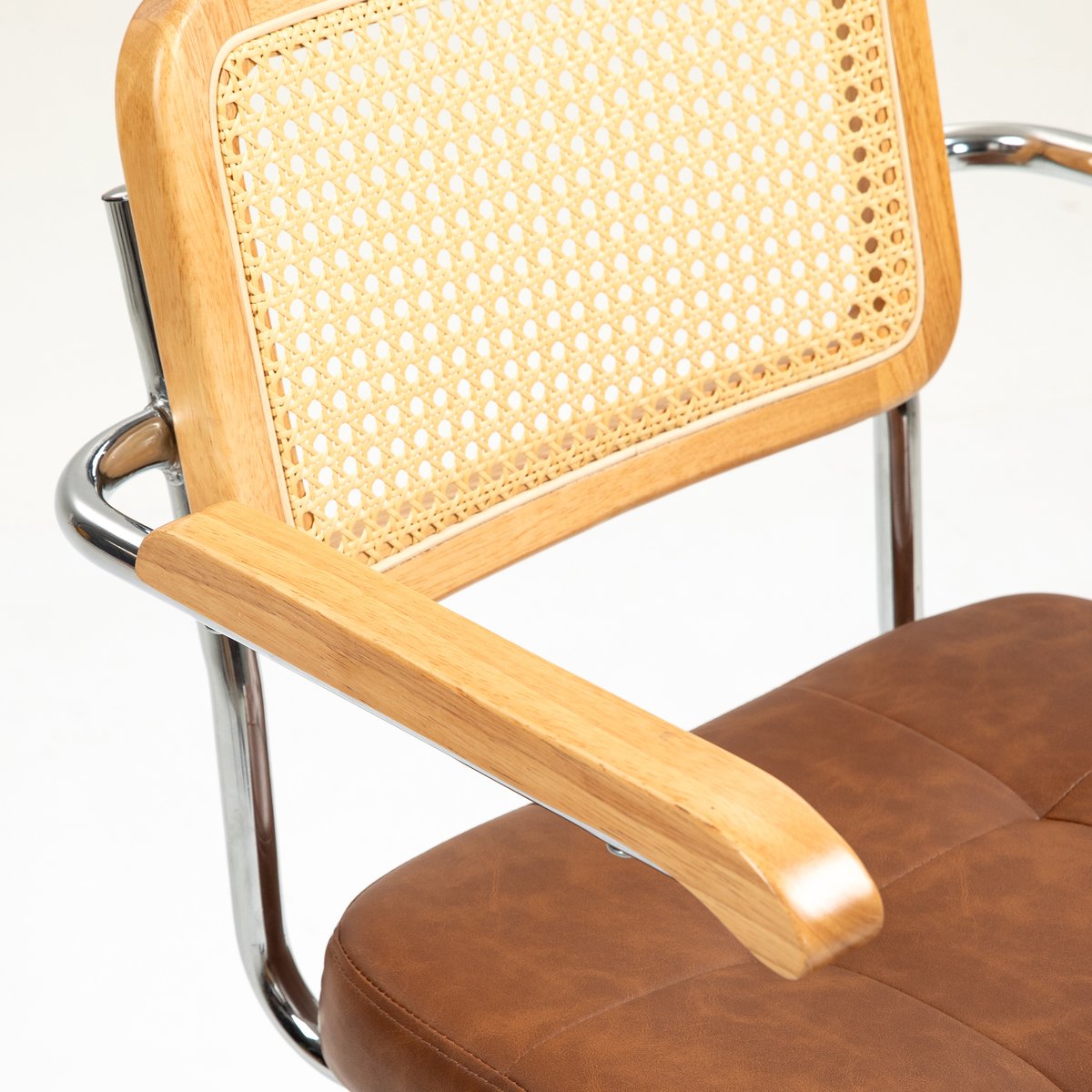 Chaise de bureau Revêtement synthétique marron, bois naturel, HOMCOM