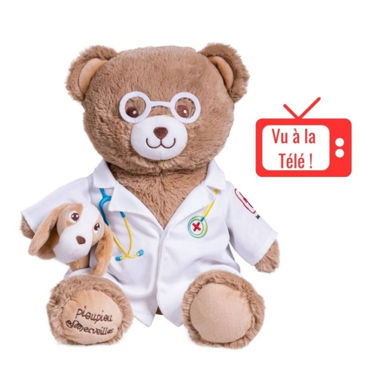 Peluche Ours Vétérinaire - Docteur Gaston - 40 cm brun, PIOUPIOU ET MERVEILLES