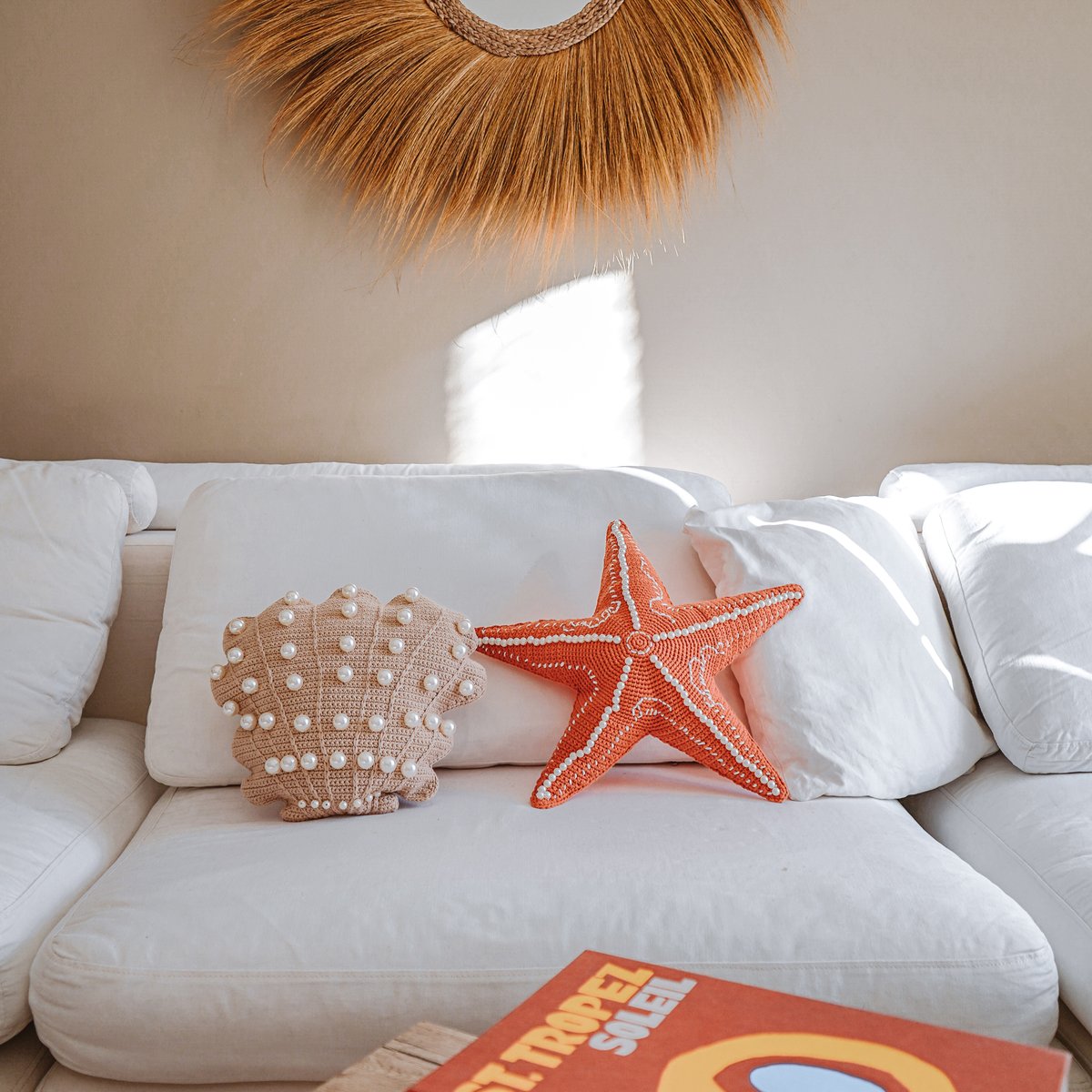 Coussin étoile de mer en crochet orange, MX HOME