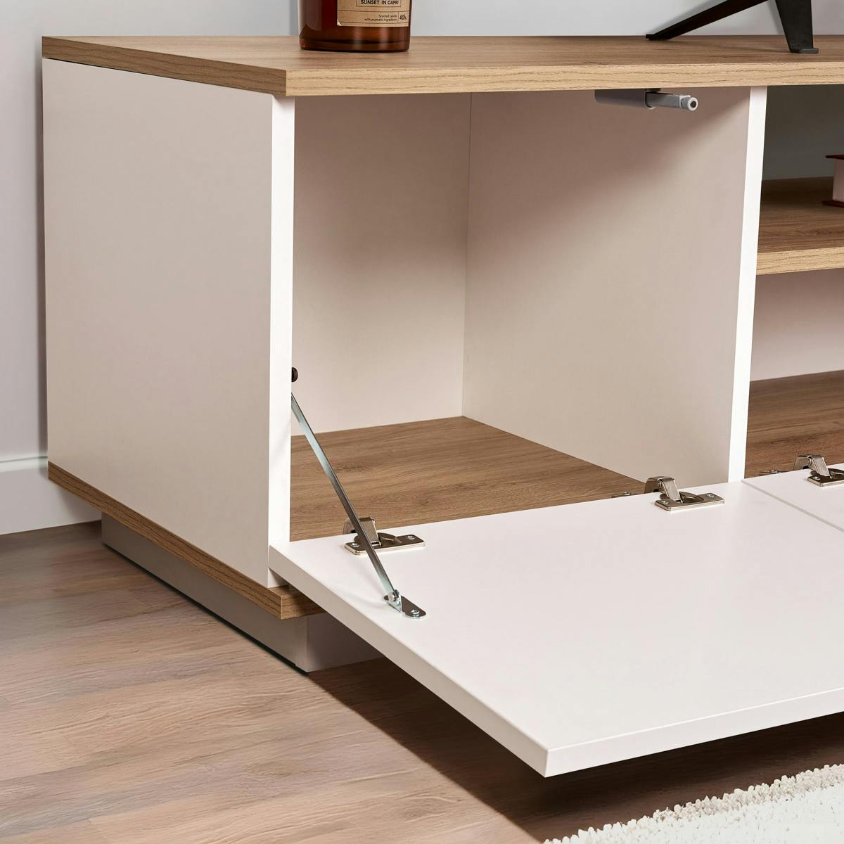 Meuble TV moderne 3 portes - 1 niche MARFA blanc / chêne, PIER IMPORT