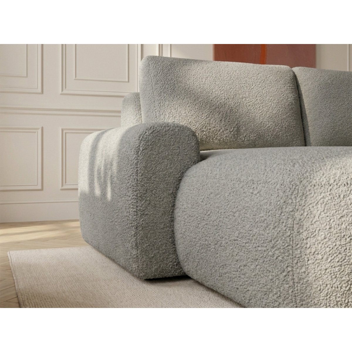 Canapé d'angle convertible 3 places en tissu bouclette, TANGO gris, BOBOCHIC