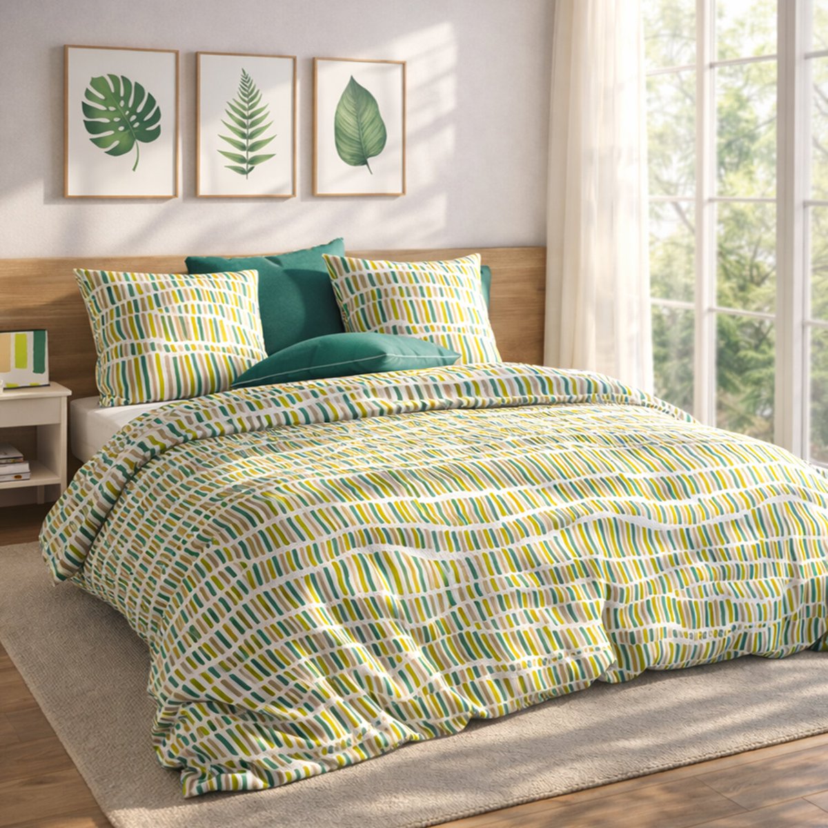 Parure housse de couette en coton imprimée, Flava Green vert, C DESIGN HOME TEXTILE