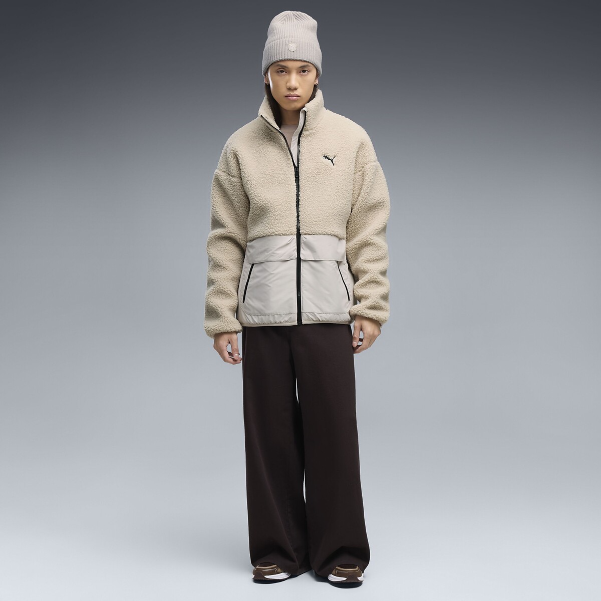 Blouson zippé en sherpa beige, PUMA