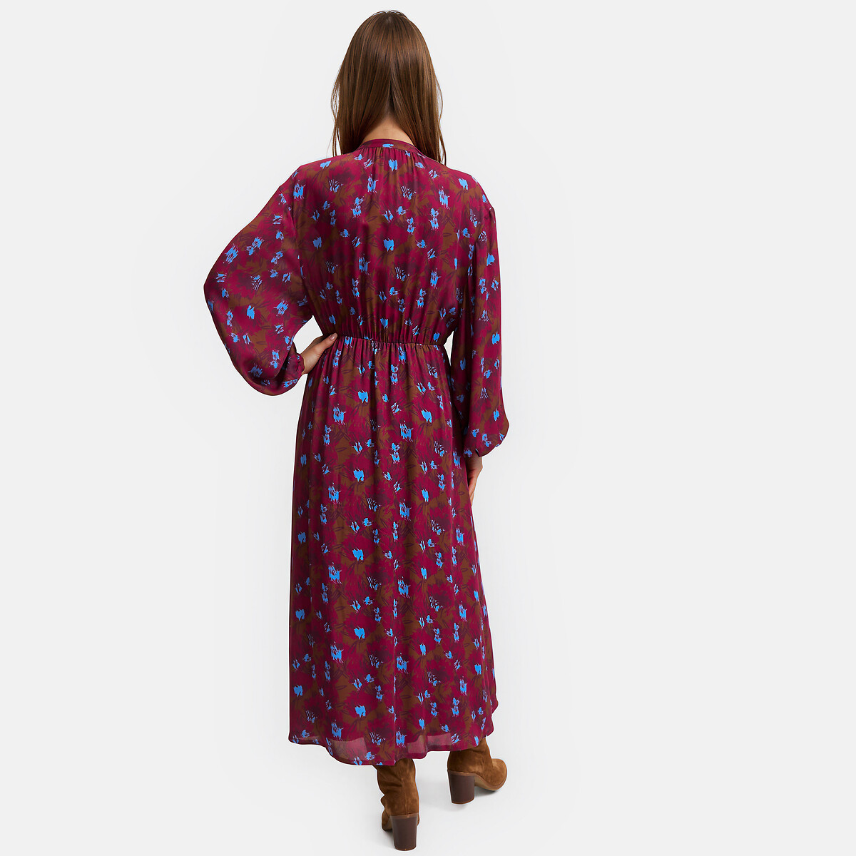Robe longue imprimé floral à manches longues et col rond imprimé marron, LA REDOUTE COLLECTIONS