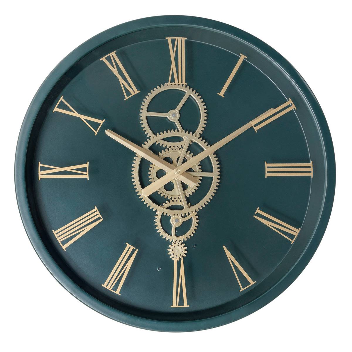 Horloge murale métal design ancien rouages mobiles ARACELY vert, ATMOSPHERA