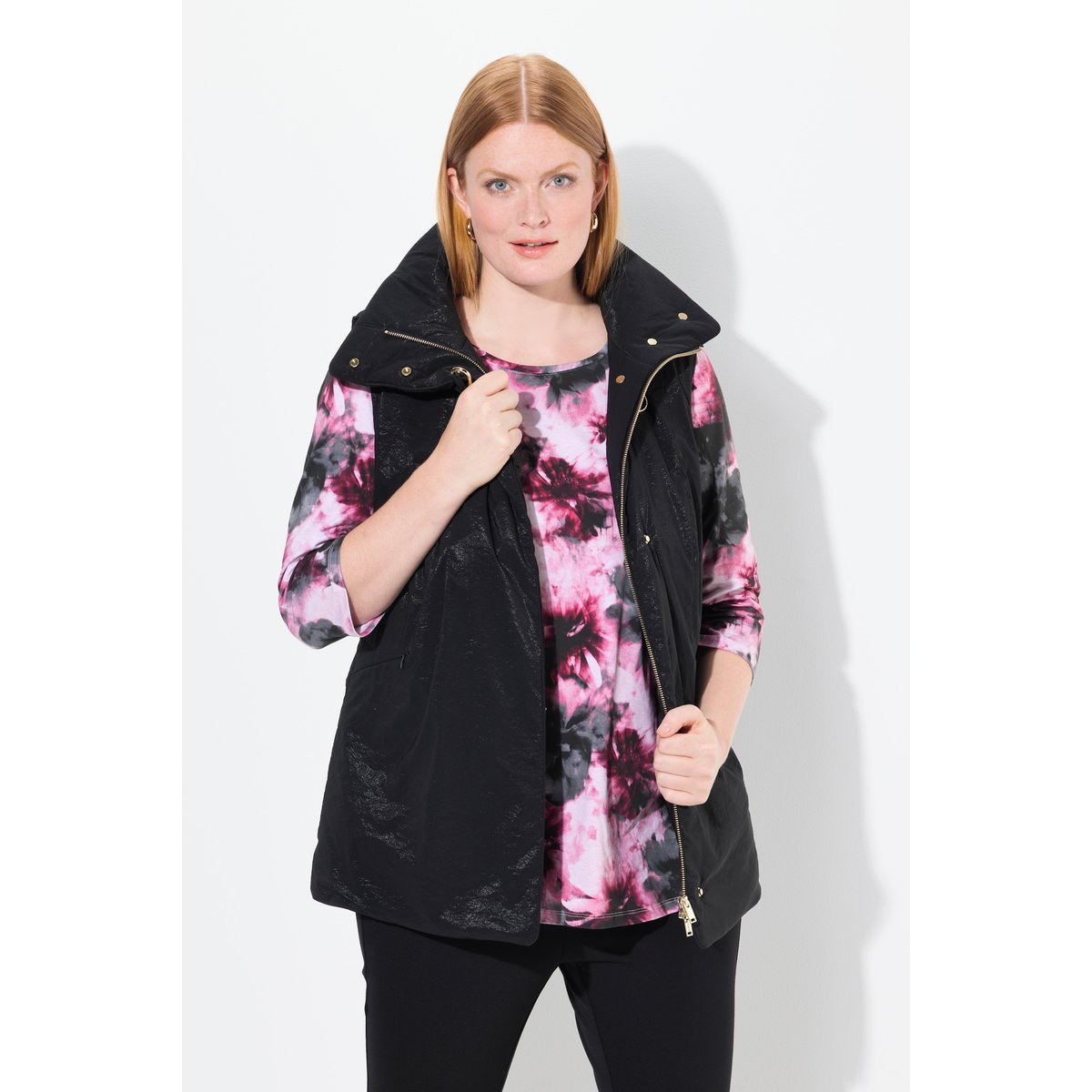 Gilet à fermeture décorée noir, ULLA POPKEN