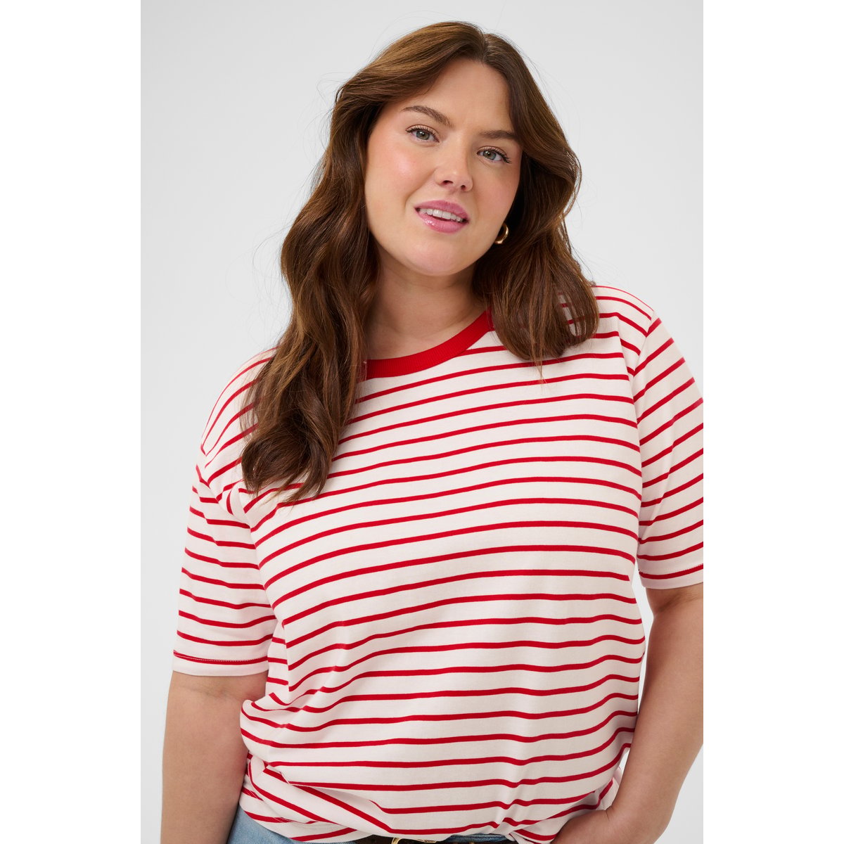 T-shirt à manches courtes blanc chalk w. red stripes, KAFFE CURVE