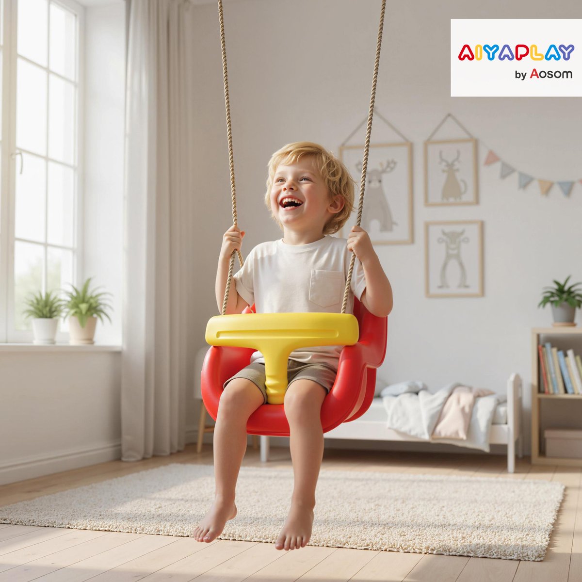 Balançoire pour enfants PE Rouge rouge et jaune, AIYAPLAY