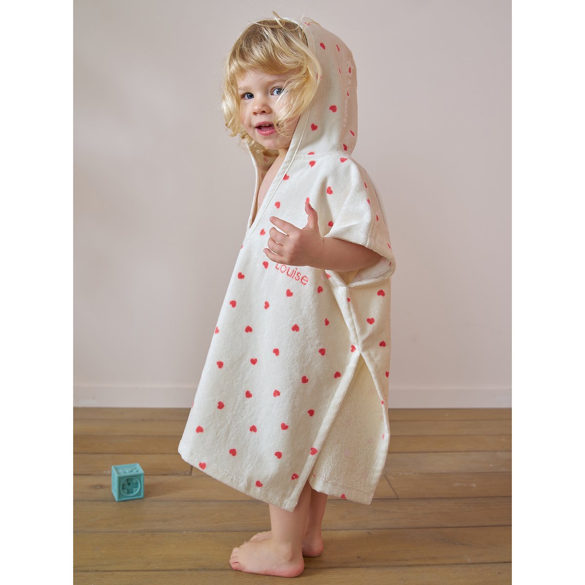 Poncho coton recyclé MON COEUR rose imprimé, VERTBAUDET
