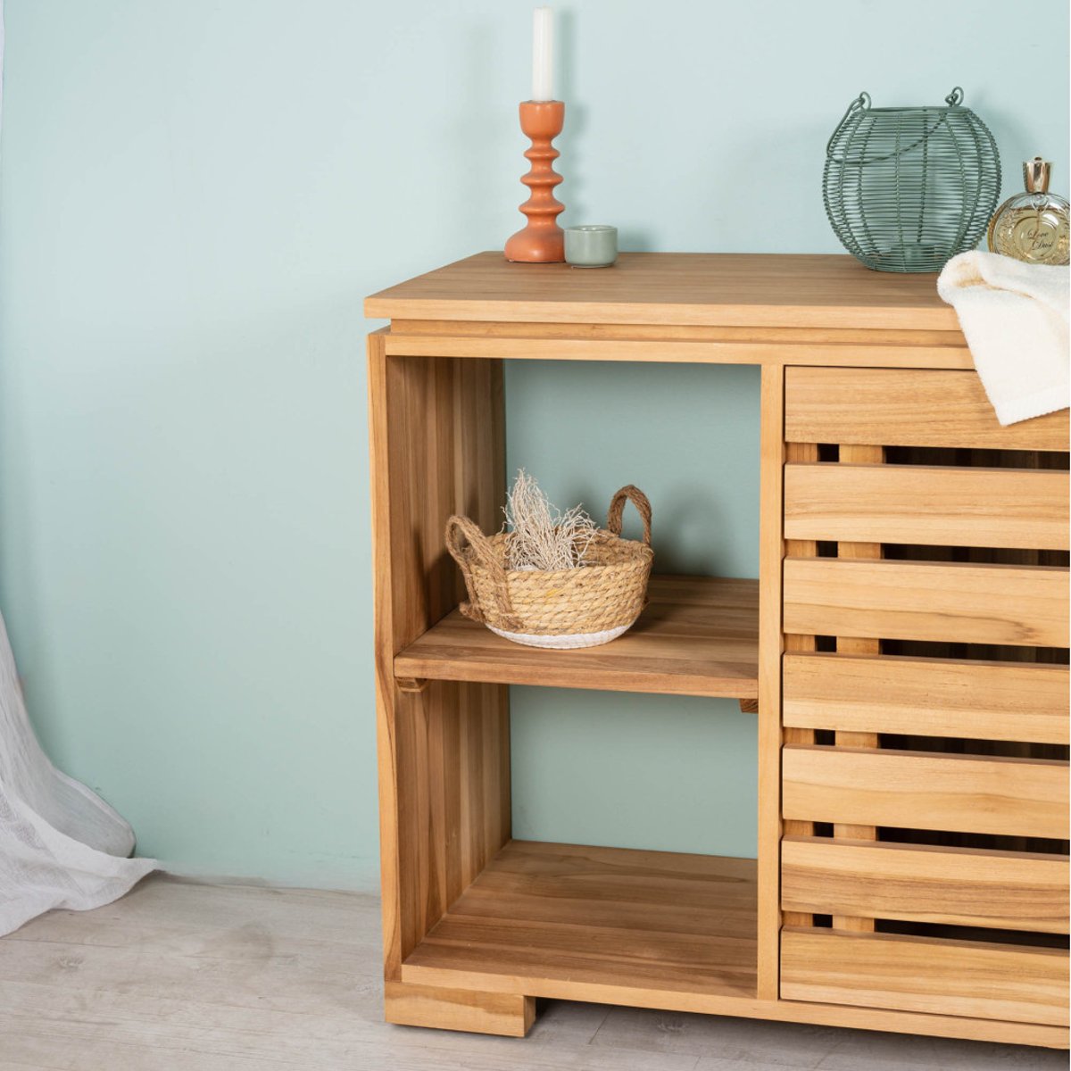 Meuble sous vasque en teck massif rectangle 120 cm naturel, WANDA COLLECTION