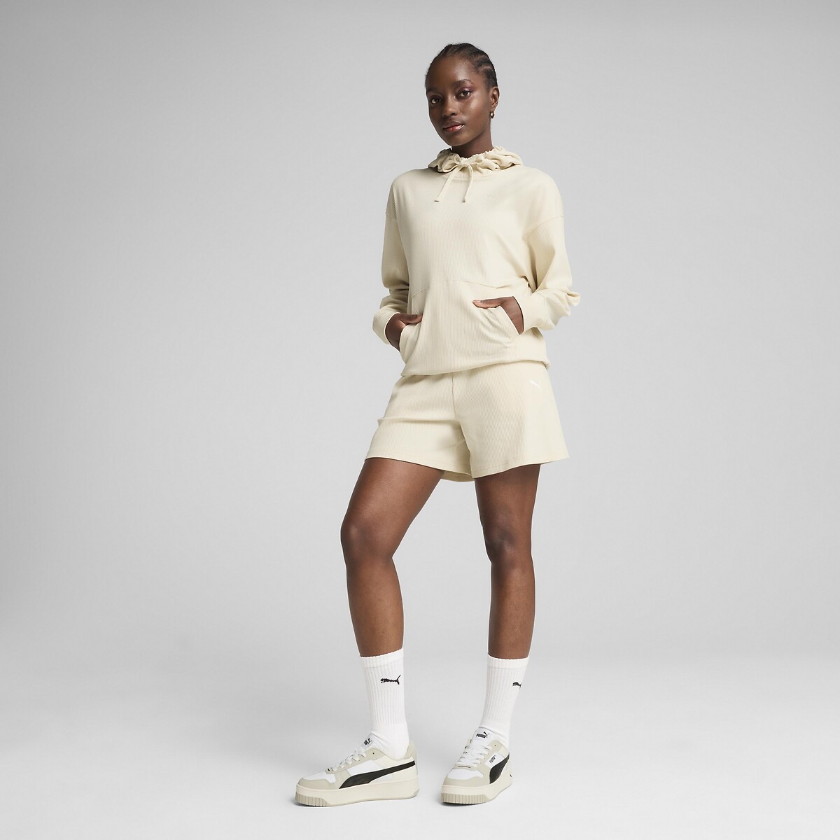 Sweat à capuche ESSENTIAL ELEVATED RIB ecru, PUMA