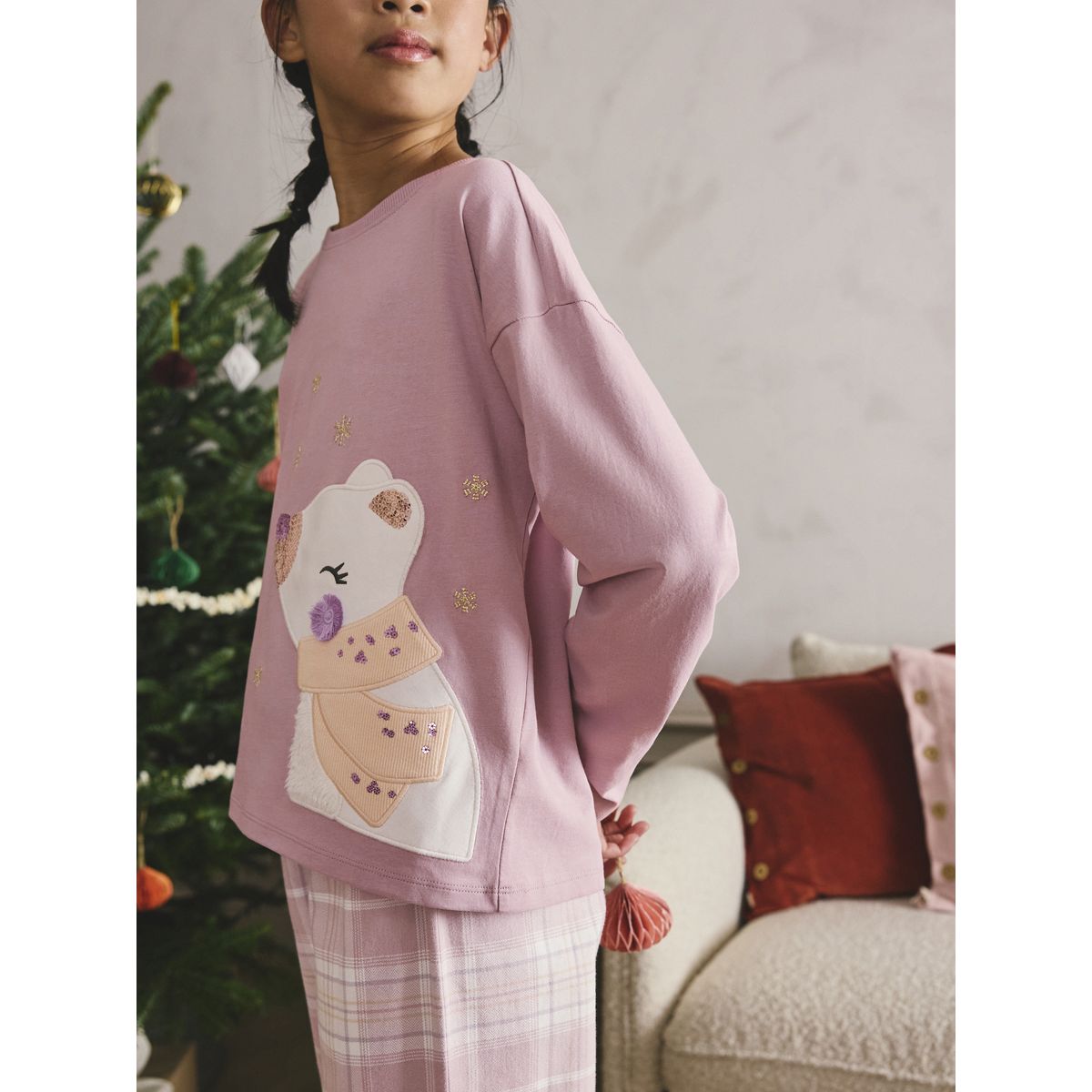 Pyjama avec bas tissé, lot de 1 ours polaire violet lilas, NEXT