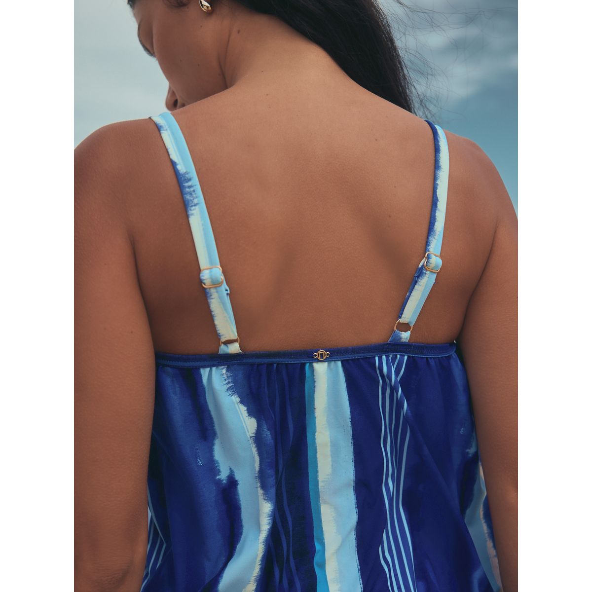 Maillot de bain à coupe bouffante rayures tie-dye bleues, NEXT