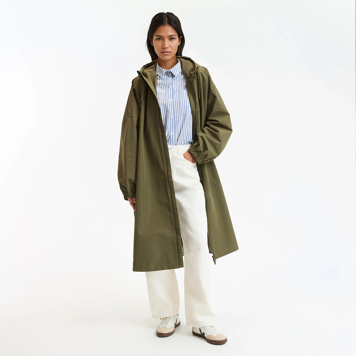 Cortavientos maxi oversize con capucha caqui, LA REDOUTE COLLECTIONS