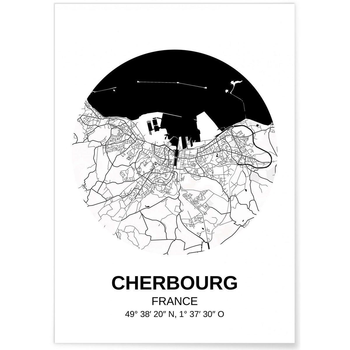 Affiche Carte Cherbourg blanc, L'AFFICHERIE