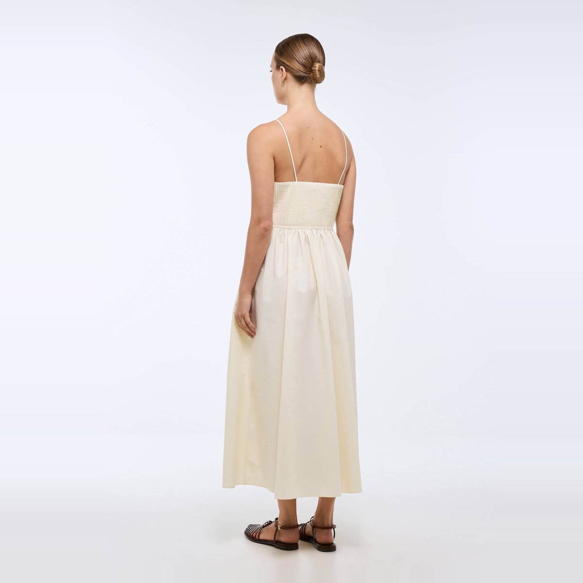 Robe longue à bretelles en coton ecru, MONOPRIX