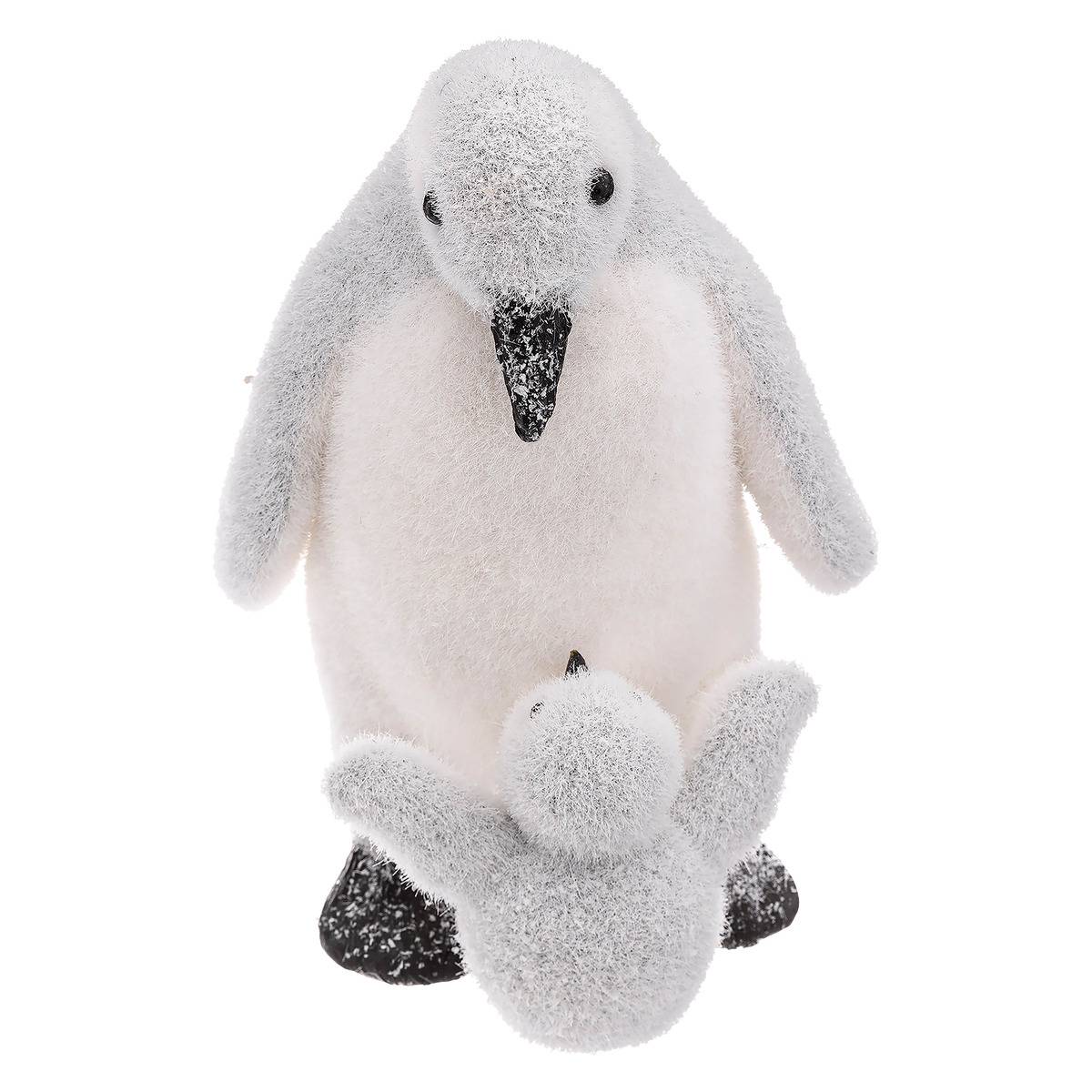 Bébé et maman pingouin 27cm en polyfoam blanc, ATMOSPHERA